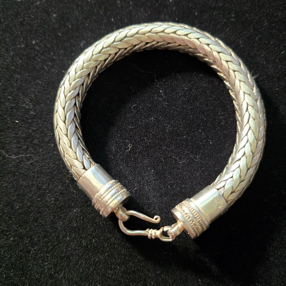 925 Sterling Silver Balinese Foxtail / Wheat Chain Bracelet Unisex 8.5"